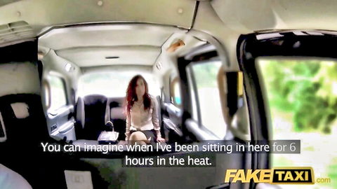 Redhead babe in tight top sits in sweltering Fake Taxi backseat teasing before public sex ride