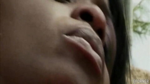 Lola Lane black MILF sensual close-up portrait with parted lips