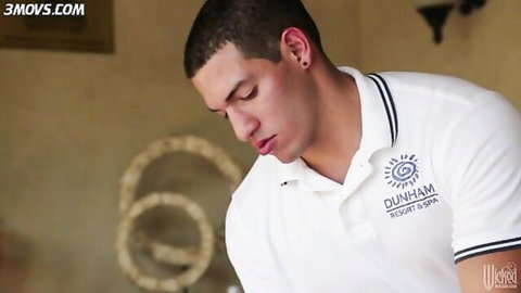 Nina Elle's handsome stud in polo shirt at spa resort, ready for tit sucking action