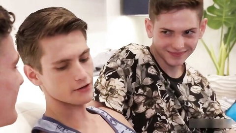 Three young horny friends smiling and hanging out casually
