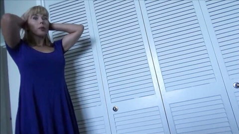 Blonde MILF in blue dress teases for POV blowjob