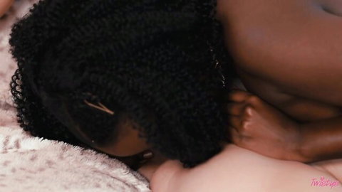 Aubree Valentine nude in passionate intimate embrace, curly hair flowing