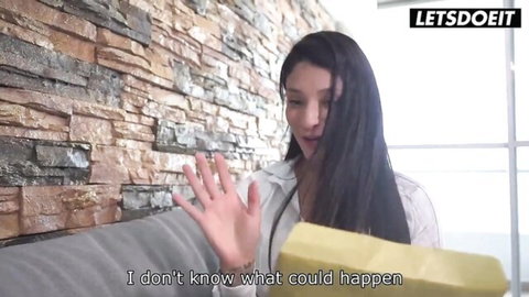 Salome Gil Latina MILF teasing in white shirt, long dark hair, playful wave