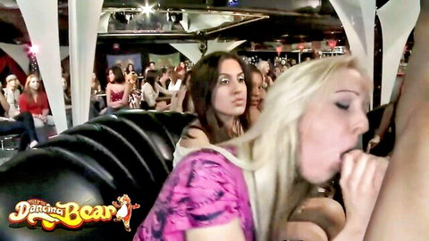 Blonde slut deepthroating massive BBC at wild club party blowjob