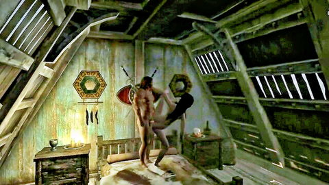 Kitiara nude sex scene with male in Skyrim fantasy bedroom