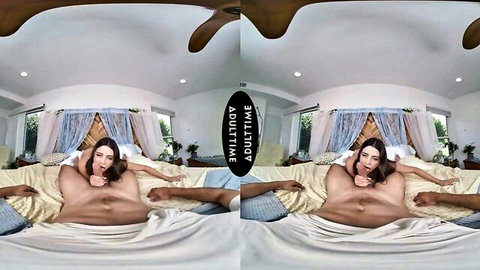 Kylie Rocket rides cock cowgirl in VR, perky tits and trimmed pussy