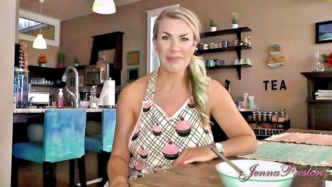 Jenna Preston blonde MILF in apron teasing POV kitchen seduction