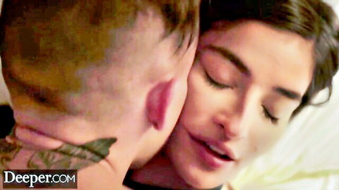 Emily Willis in intimate neck kiss embrace with boyfriend, Deeper cuckold scene