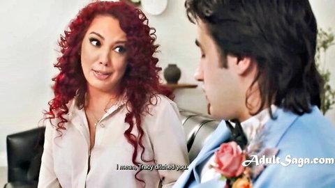 Kiki D'Aire as stepmom tricks Elias Money in prom suit, redhead milf seduction