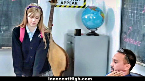 Blonde schoolgirl in uniform teases teacher in classroom