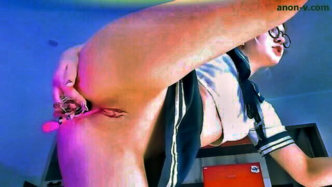 Lisa White solo anal toy insertion in sexy school uniform
