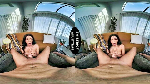 Harley Haze brunette riding cock in VR with intense pleasure