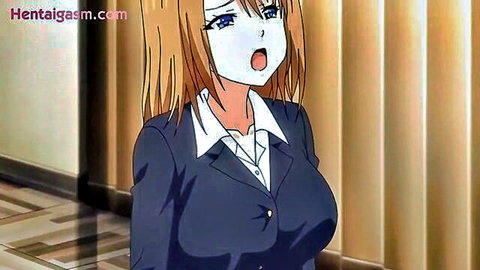 Blonde hentai office lady in suit with large breasts, open mouth surprise