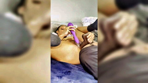 SexLoveRed using purple vibrator on pussy in hot couple play