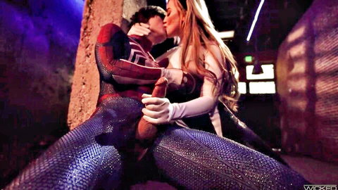 Blake Blossom kisses and strokes Tyler Cruise as Spider-Man in cosplay
