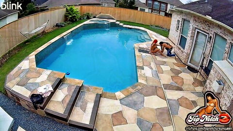 Black woman drilled by pool man on security cam, boyfriend watches