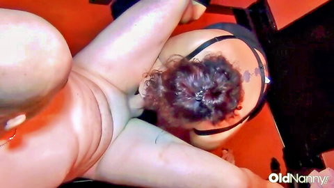 Mature redhead cougar in black lingerie nailed POV by bald man