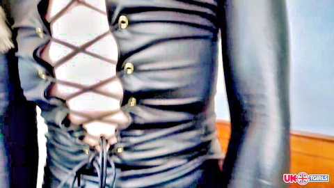 Lexie in sexy black lace-up leather corset from Grooby Girls