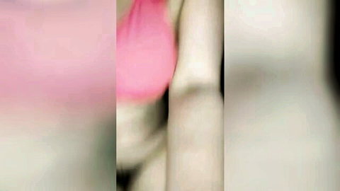Blurry Indonesian woman in pink bra during delivery man sex prank live stream