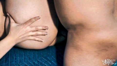 Woman's hand squeezing muscular man's firm bubble butt closeup