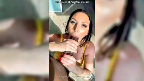 Brunette OnlyFans star in yellow bikini gives BBC blowjob handjob poolside