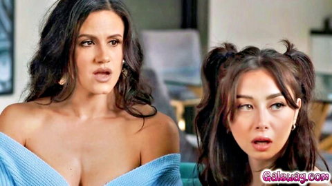 Lexi Luna in steamy session with brunette co-star showing cleavage