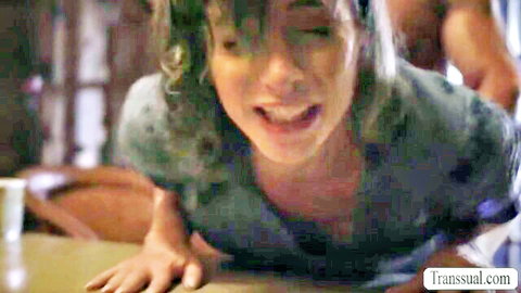 TS stepteen bent over table moaning during anal surprise