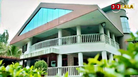 Modern South Indian house with blue roof balcony palm trees teasing Kerala teen fuck scene