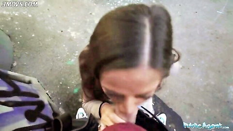 British brunette sucking large Czech cock for payment in outdoor encounter
