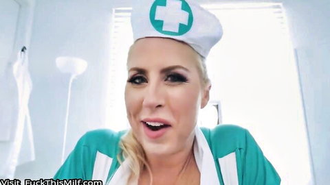 Lila Lovely blonde nurse in sexy uniform, teasing with open mouth