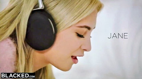 Blonde babe Jane in headphones seductive profile view Blacked promo
