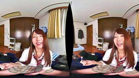 Cute Asian teen schoolgirl flashes white panties in VR solo tease