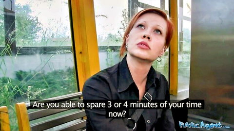 Cute short-haired redhead Czech girl-next-door in public agent tease