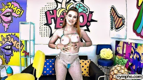 Madison Morgan topless redhead in fishnet lingerie teasing
