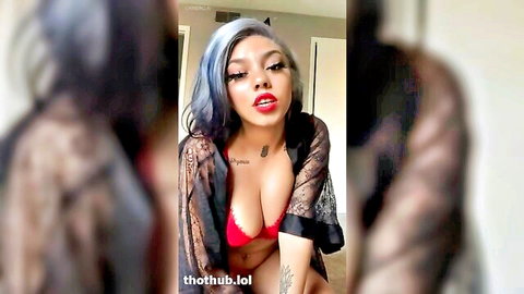 Ebony Mariaaskyy teases in sheer black robe and red bra JOI