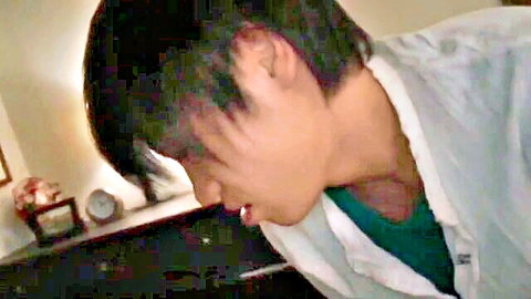 Young Asian stepson gazing seductively in taboo family encounter