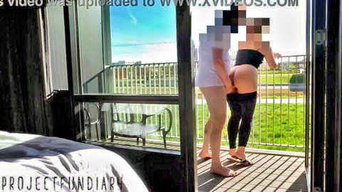 Projectfundiary risky public balcony sex outdoor cumshot people watching