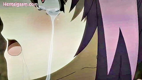 Purple-haired hentai girl cum-dripping mouth in Goblin No Suana 3