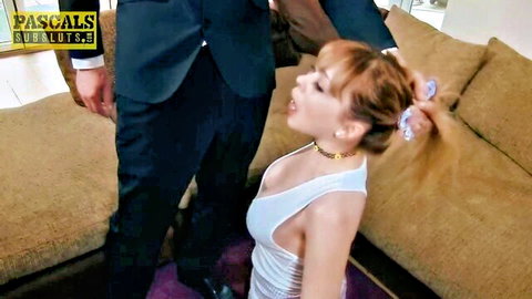 Cherry English big tits British MILF giving blowjob in white dress