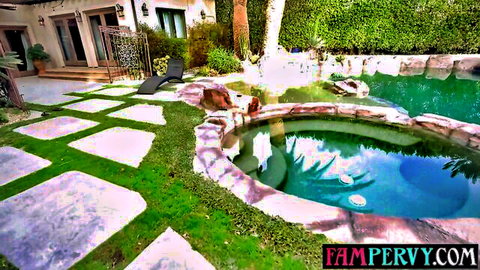 Teen stepsister by pool knows what stepbro needs, taboo tease