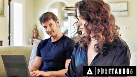 Victoria Voxxx caught watching porn by IT guy on laptop in sexy black top
