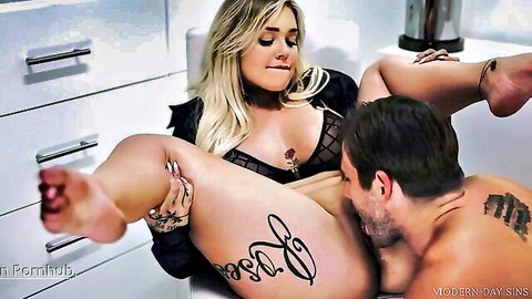 Kali Roses in black lingerie, legs spread for intense vaginal sex with stud