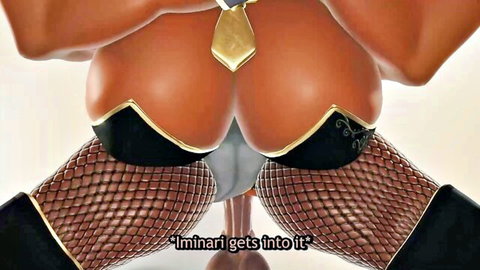Curvy anime shemale in suit and stockings bending over, big ass exposed