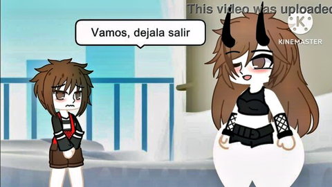 Gacha Club animated step-sister in sexy black outfit with demon horns before party bang