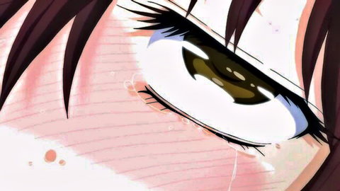 Seductive green-eyed anime girl blushing close-up from Fella Hame Lips Vol 1