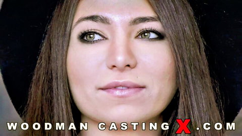 Little Kandy seductive close-up in Woodman Casting X audition, brunette beauty