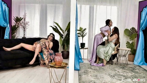 Aaliyah Yasin and Marina in seductive Bollywood poses, elegant dresses