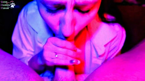 Brunette babe deepthroats big cock in intense rough POV blowjob with handjob