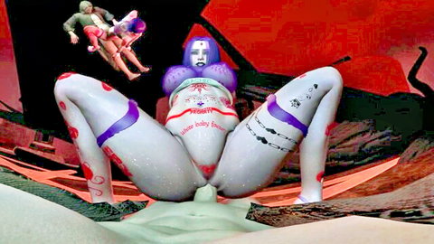 Goth inflatable doll with skull face squats wide pussy stuffed on thick cock penetration
