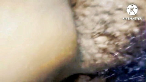 Blurry closeup of creamy tight pussy with cum creampie leaking out